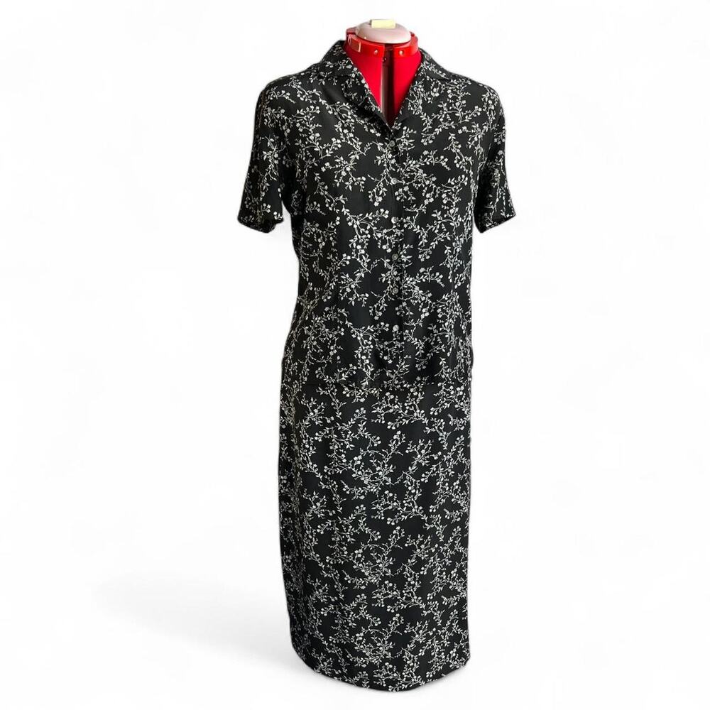 Black Silk Floral Whimsygoth‎ Long Skirt & Top Set